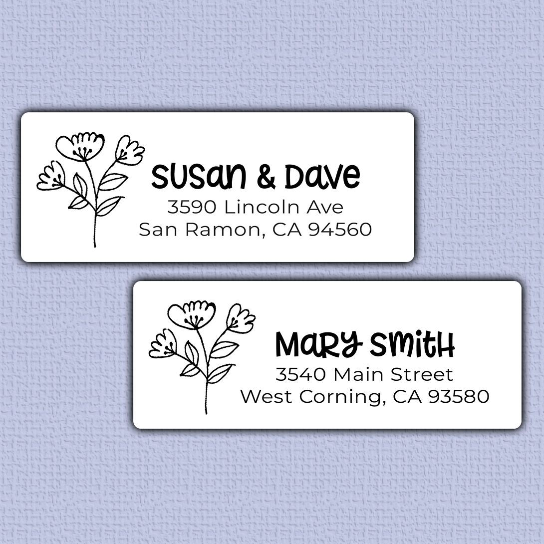 Rustic Line Art Flowers Return Address Labels