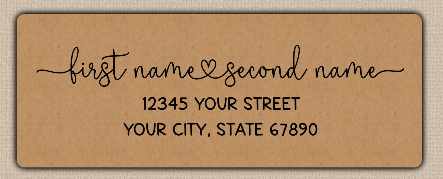 Brown Flowing Script With Heart Accent Return Address Labels