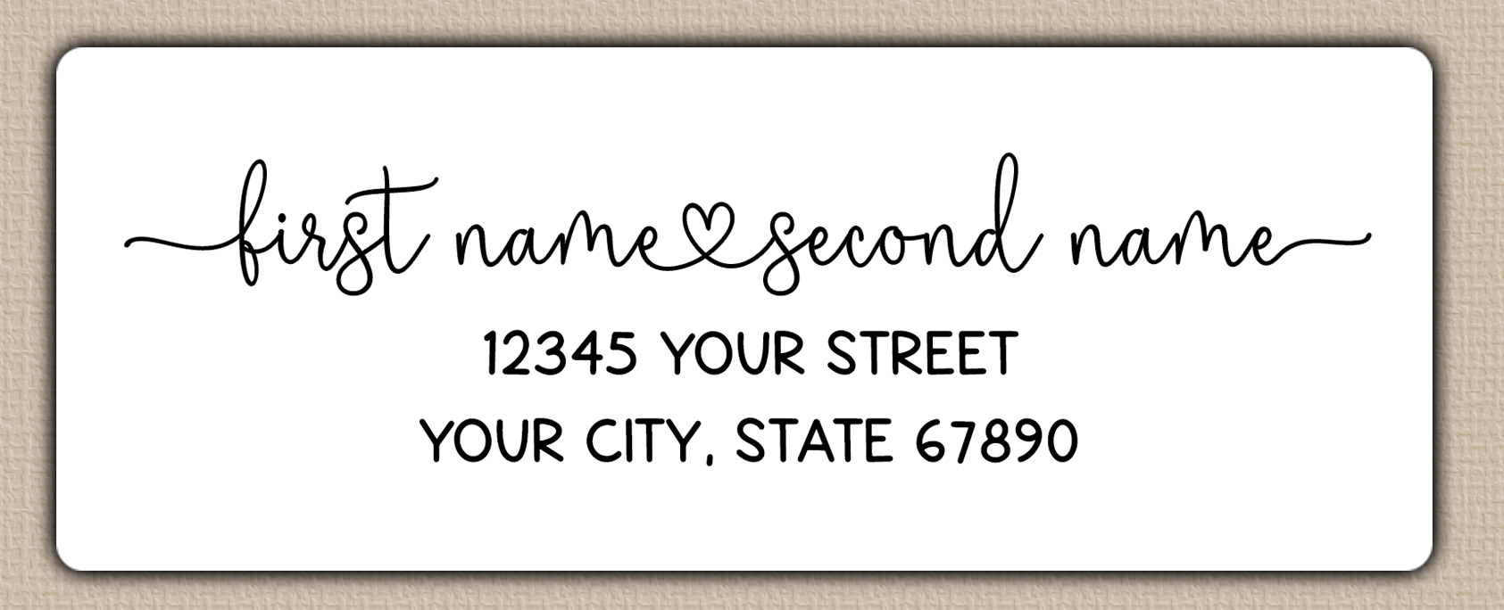 White Flowing Script With Heart Accent Return Address Labels