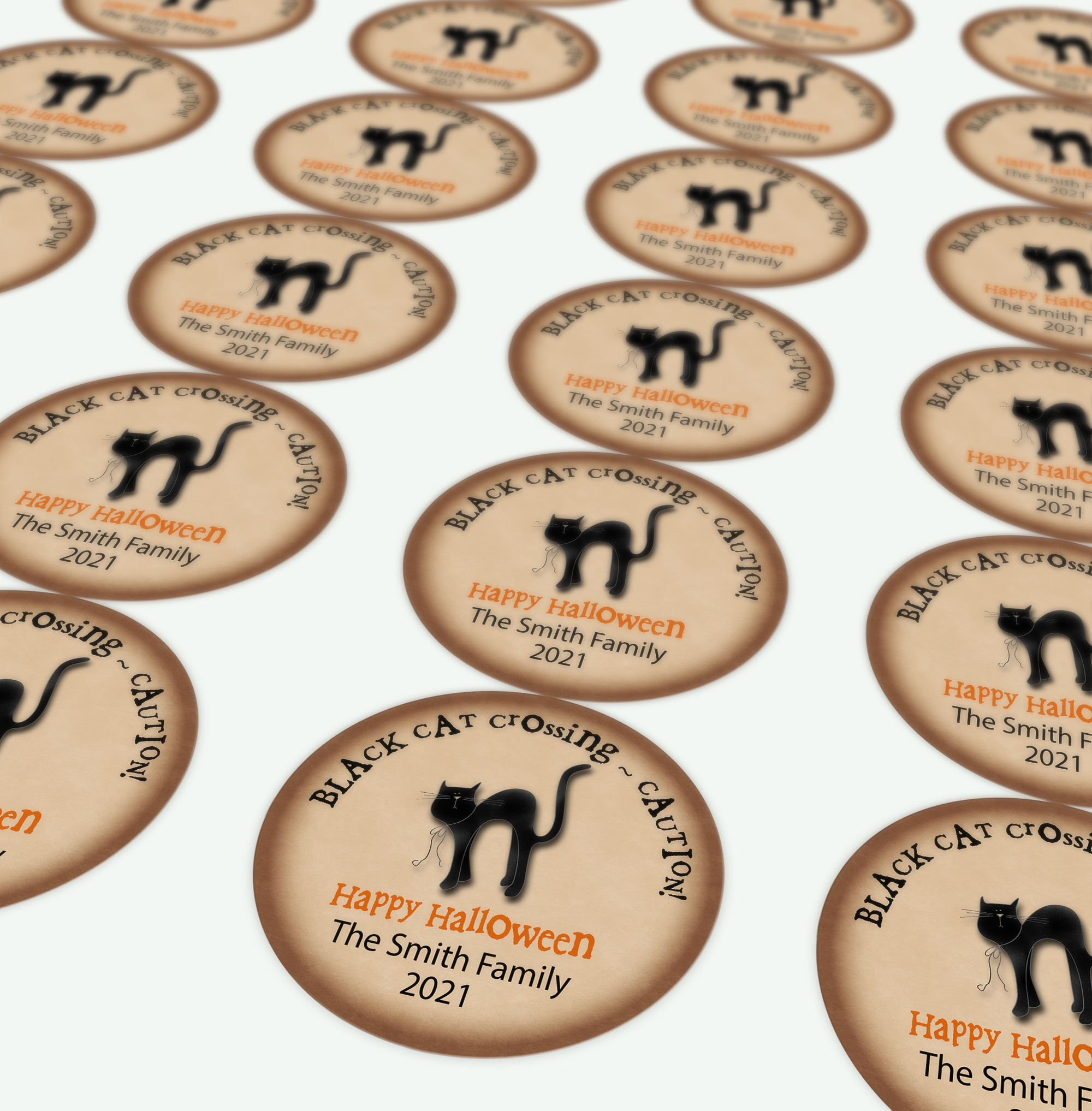Sheet of round black cat labels