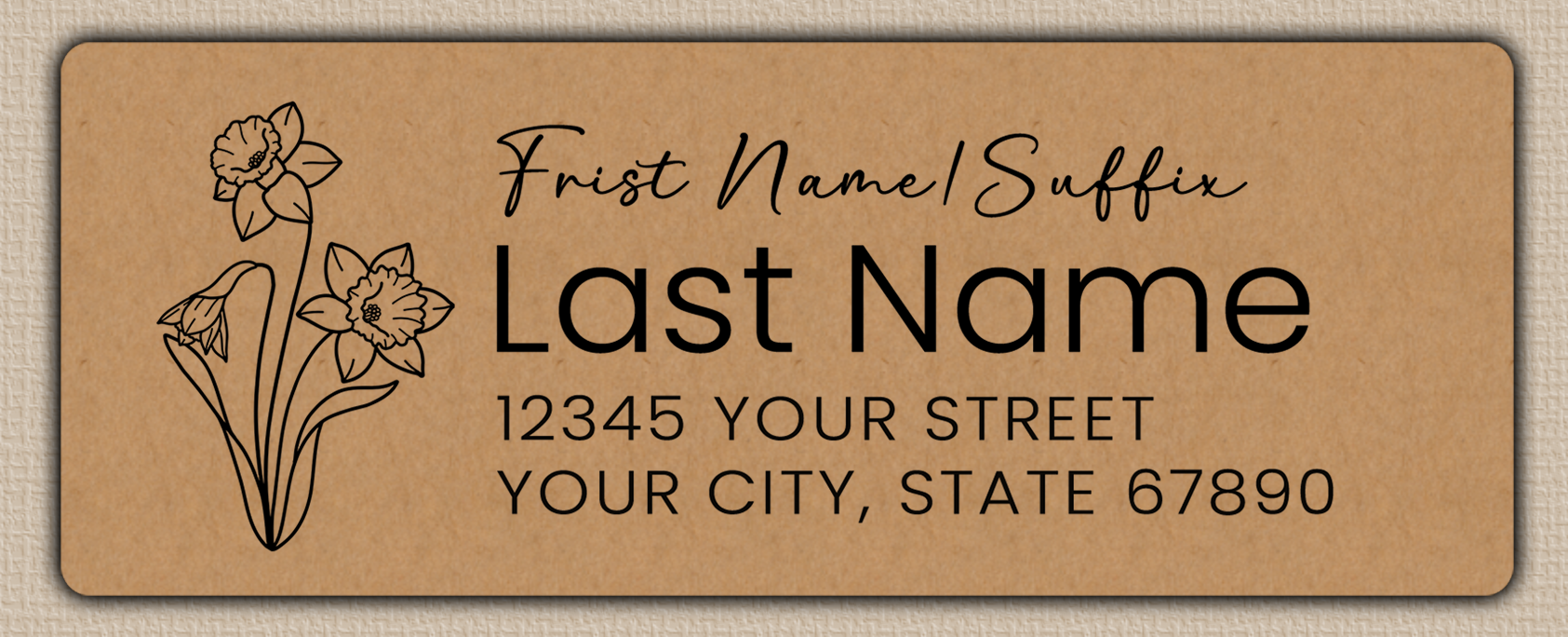 Brown Daffodils Line Art Return Address Labels