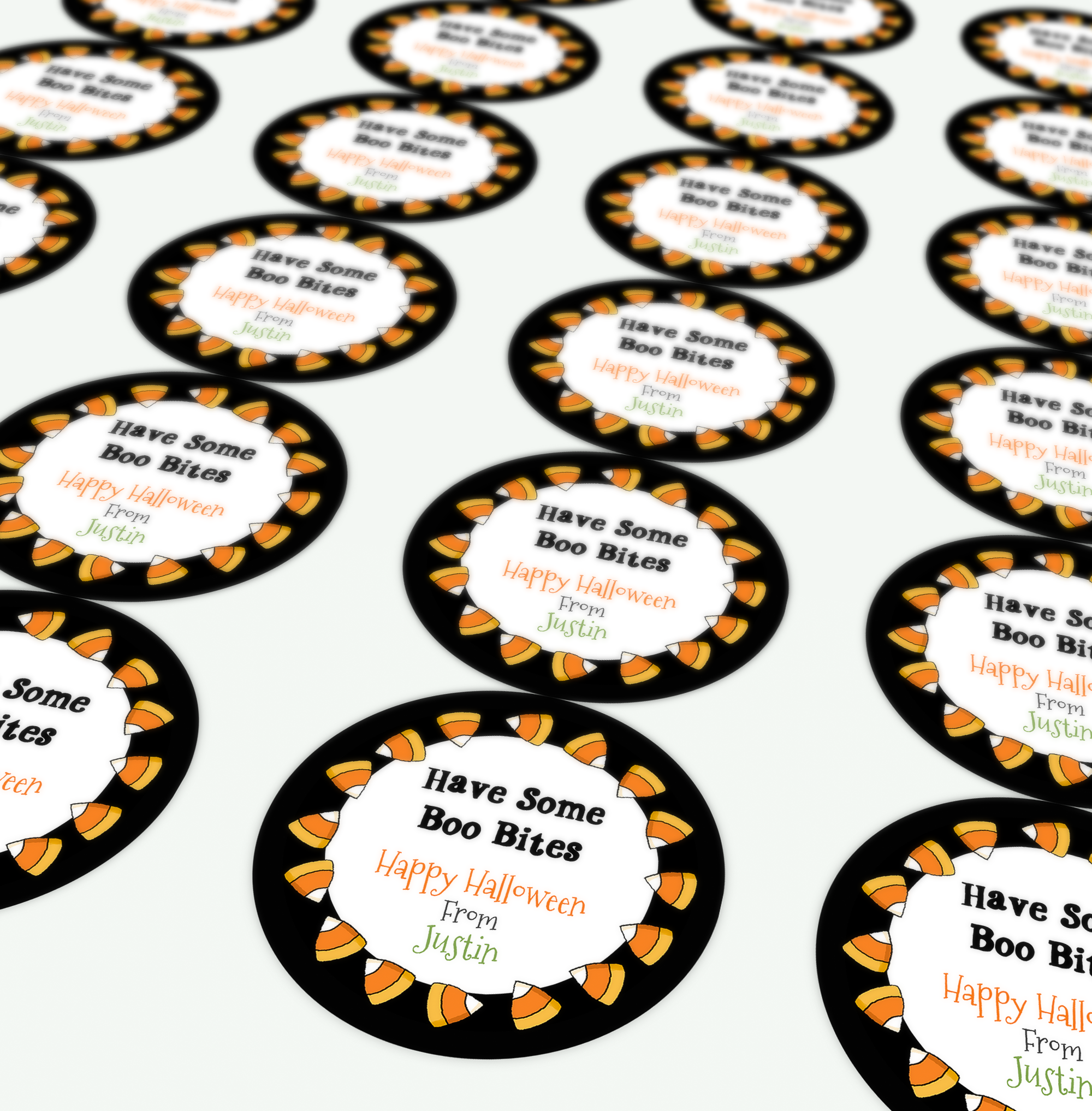 Sheet of round candy corn border stickers