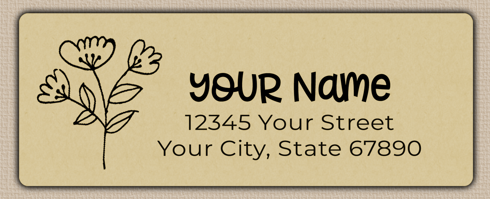 Ecru Rustic Line Art Flowers Return Address Labels