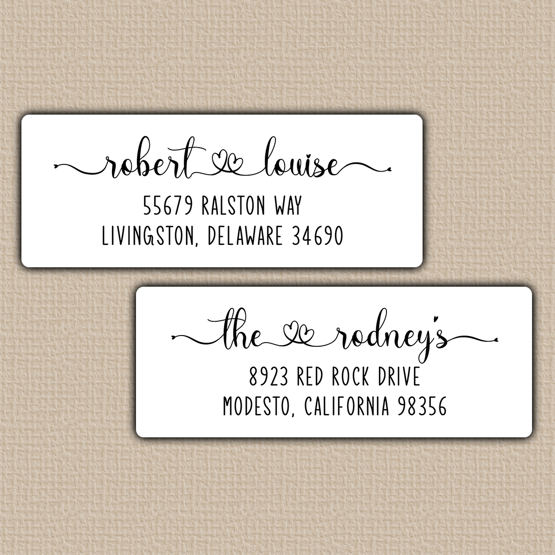 Double Heart Swash Return Address Labels