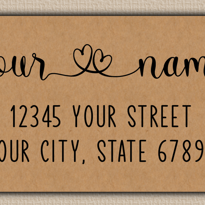 Brown Double Heart Swash Return Address Labels