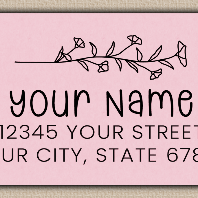Pink Morning Glory Line Art Return Address Labels