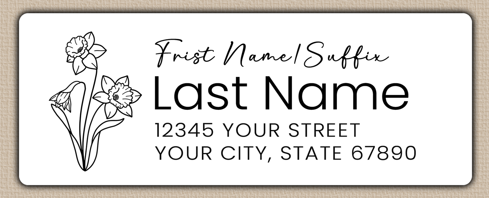 White Daffodils Line Art Return Address Labels