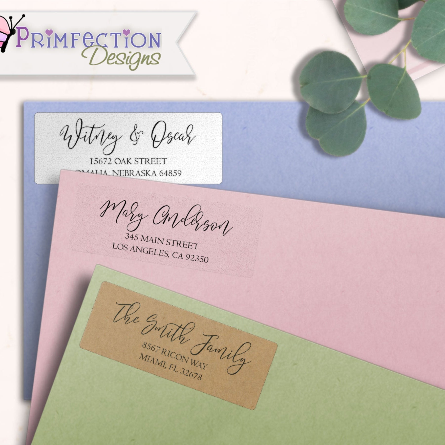 Elegant Flowing Script Return Address Labels on Evelopes