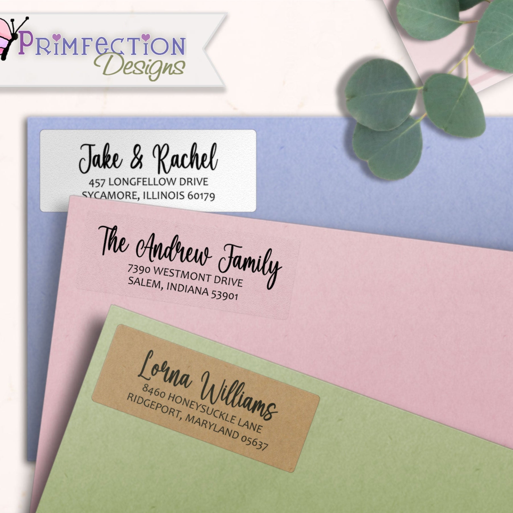Charming Bouncy Script Return Address Labels on Evelopes