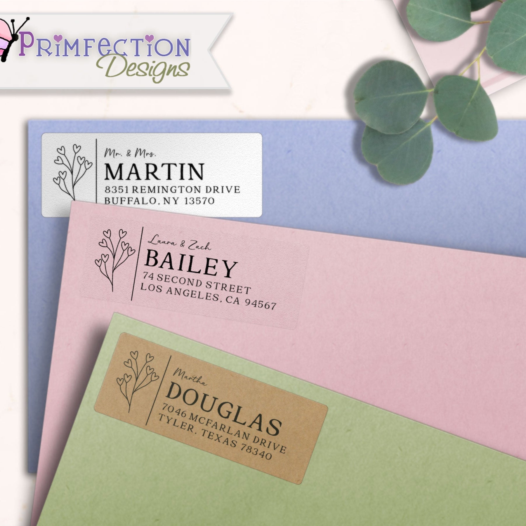 Heart Flowers Bouquet Line Art Return Address Labels on envelopes
