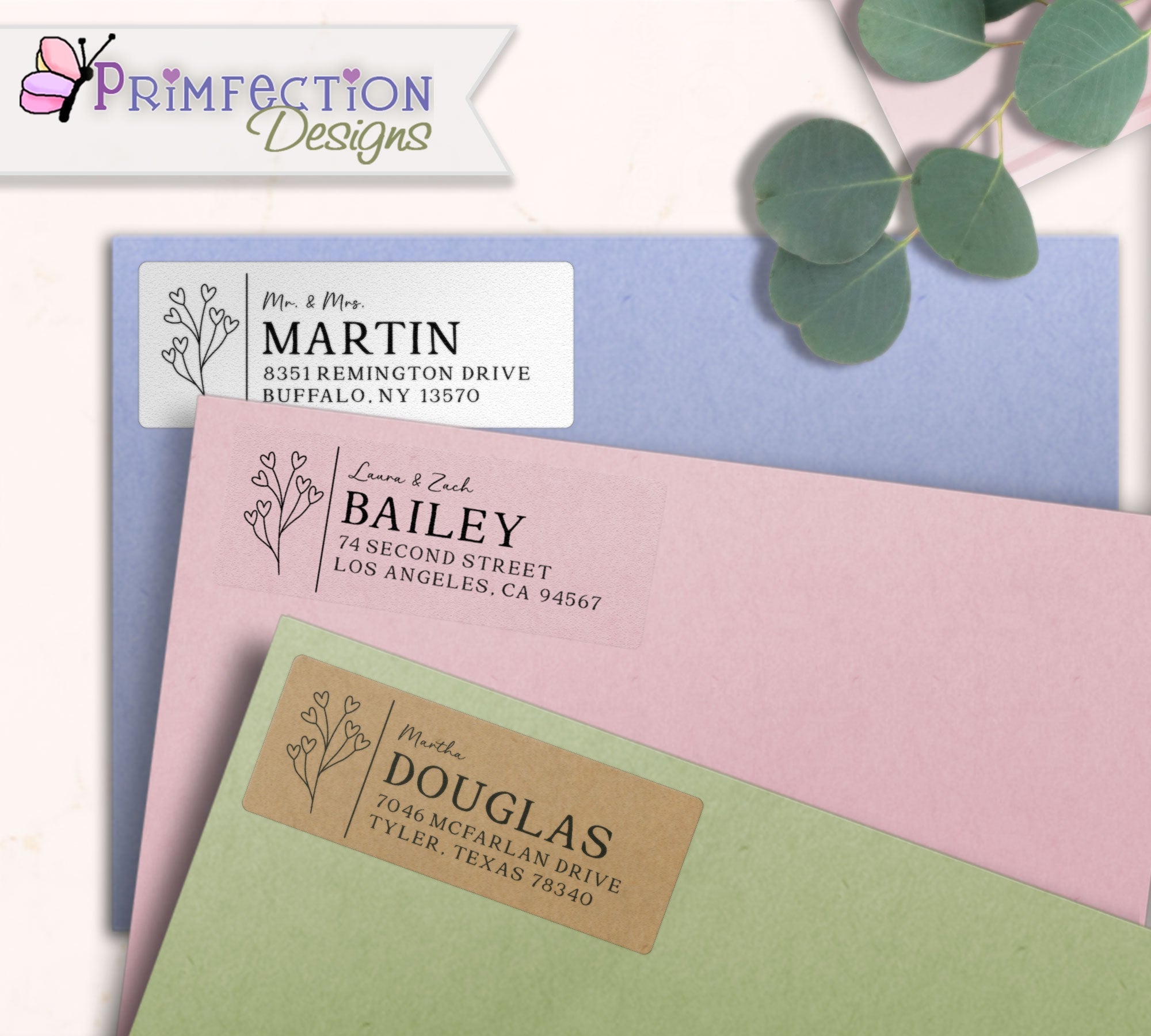 Heart Flowers Bouquet Line Art Return Address Labels on envelopes