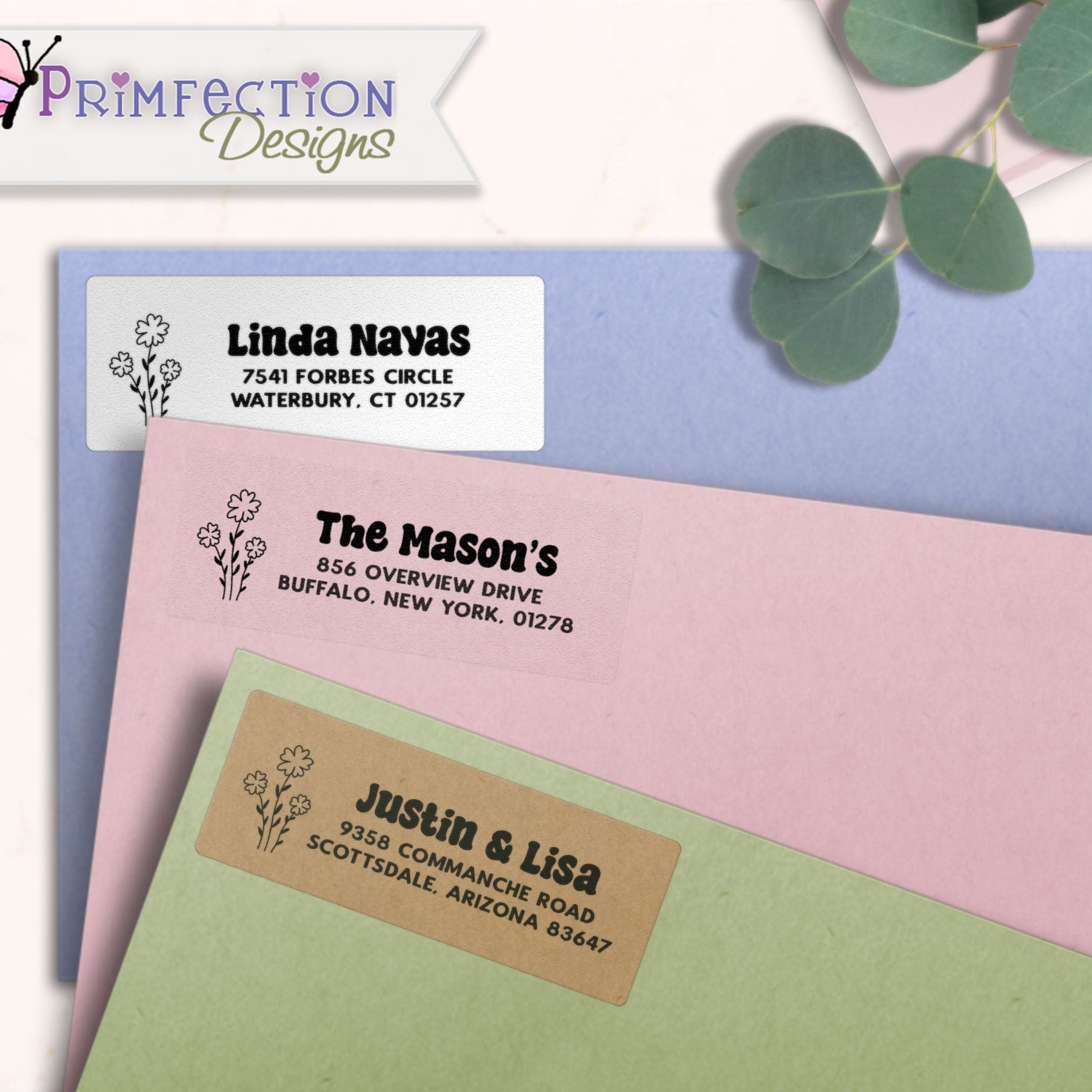 Simple Line Art Flower Return Address Labels on envelopes