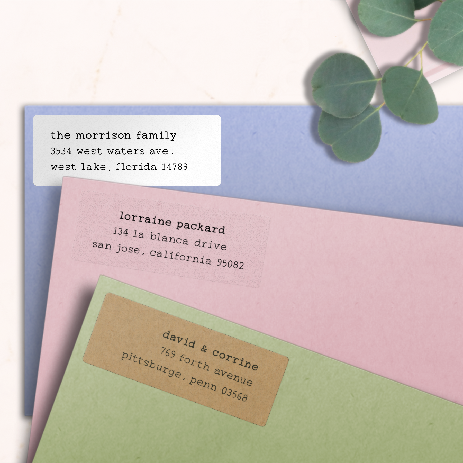 Minimalist Typewriter Return Address Labels on Evelopes