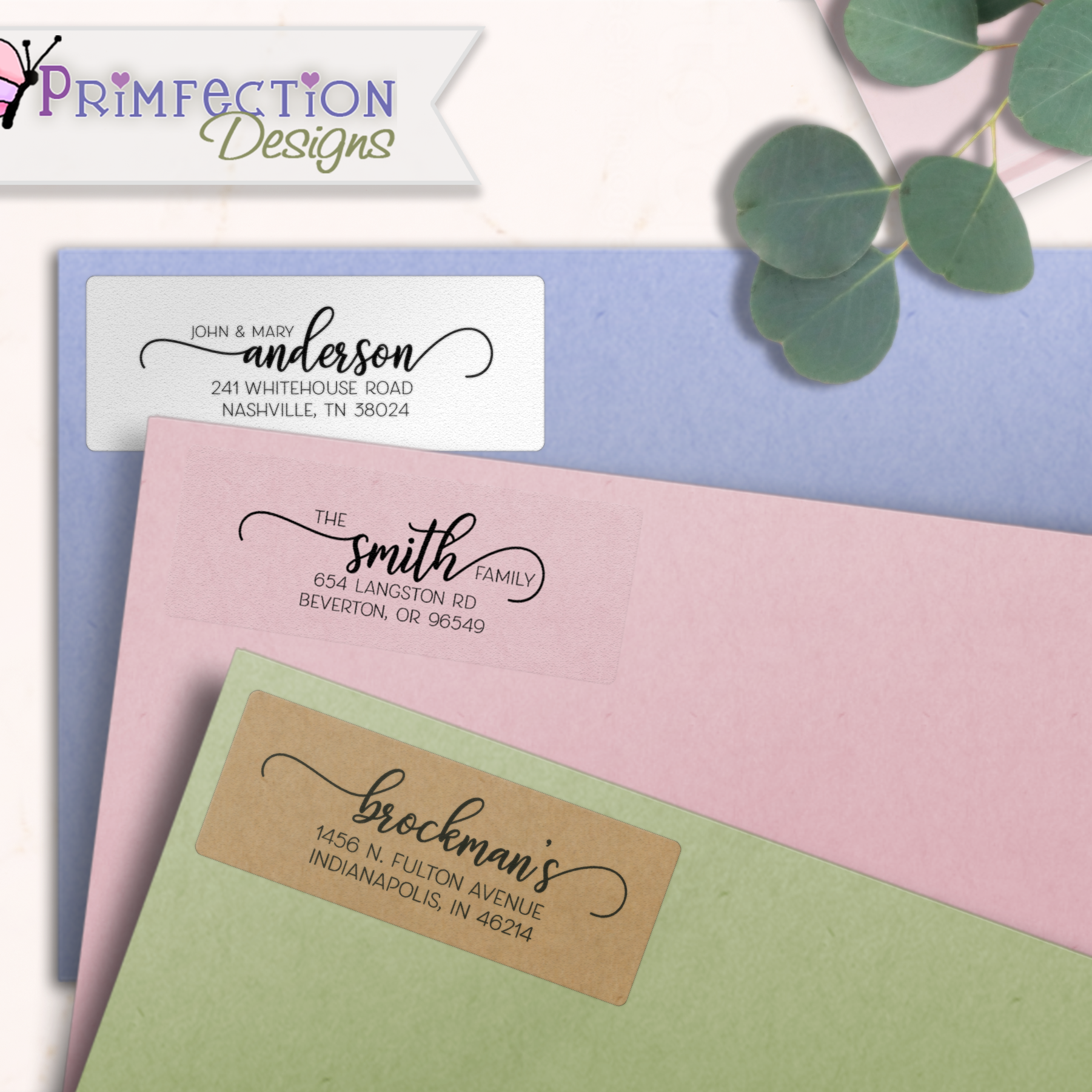 Modern Script Return Address Labels on Evelopes