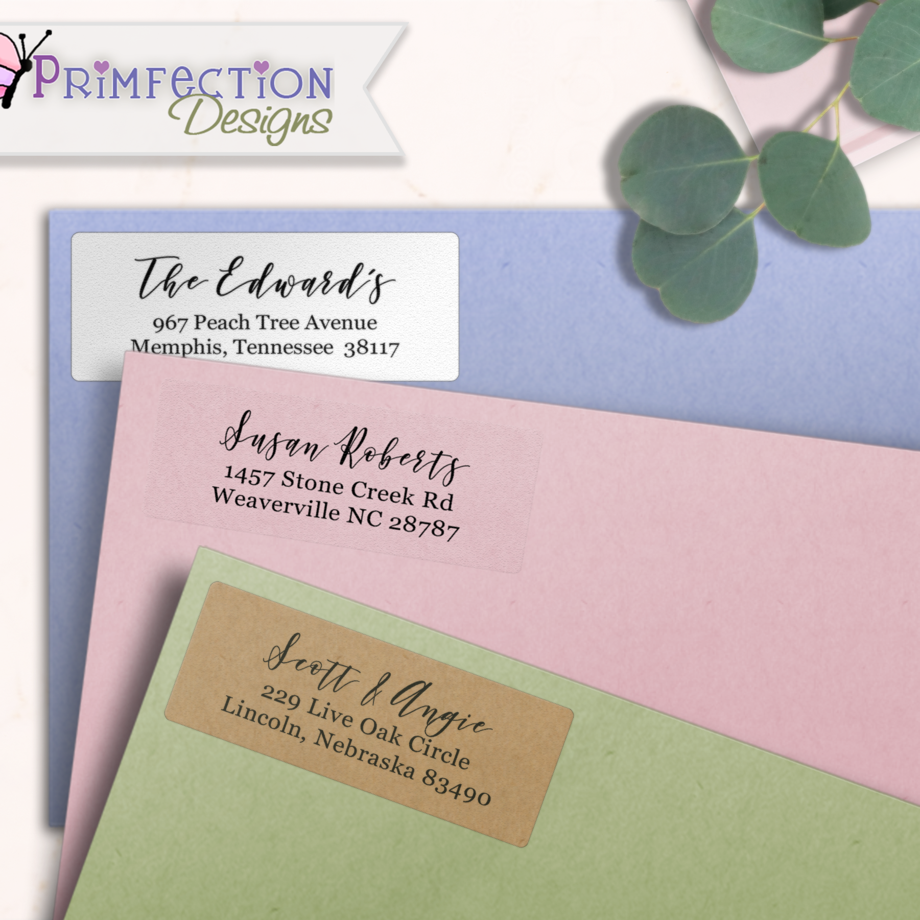 Elegant Script Return Address Labels on Evelopes