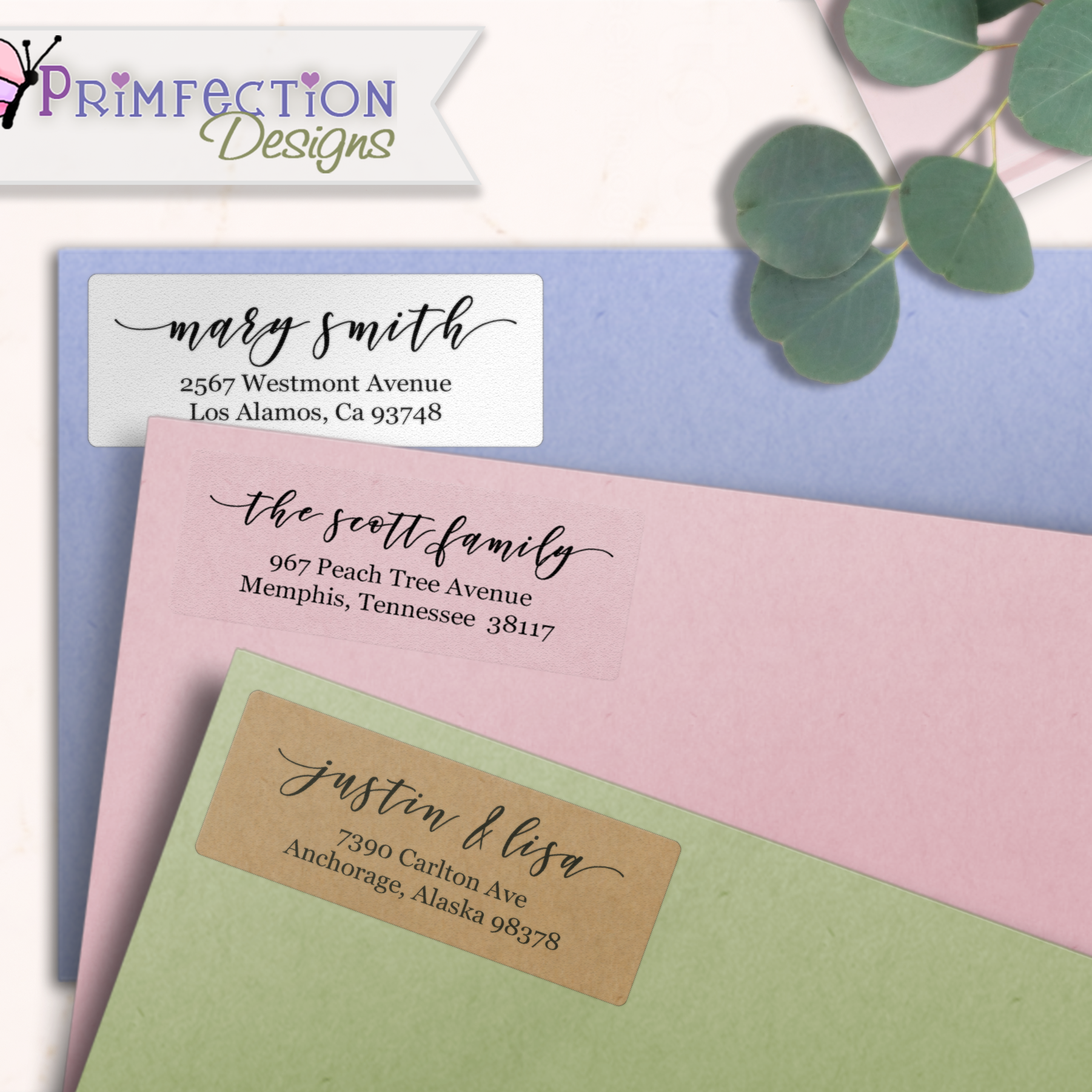 Graceful Calligraphy Return Address Labels on Evelopes
