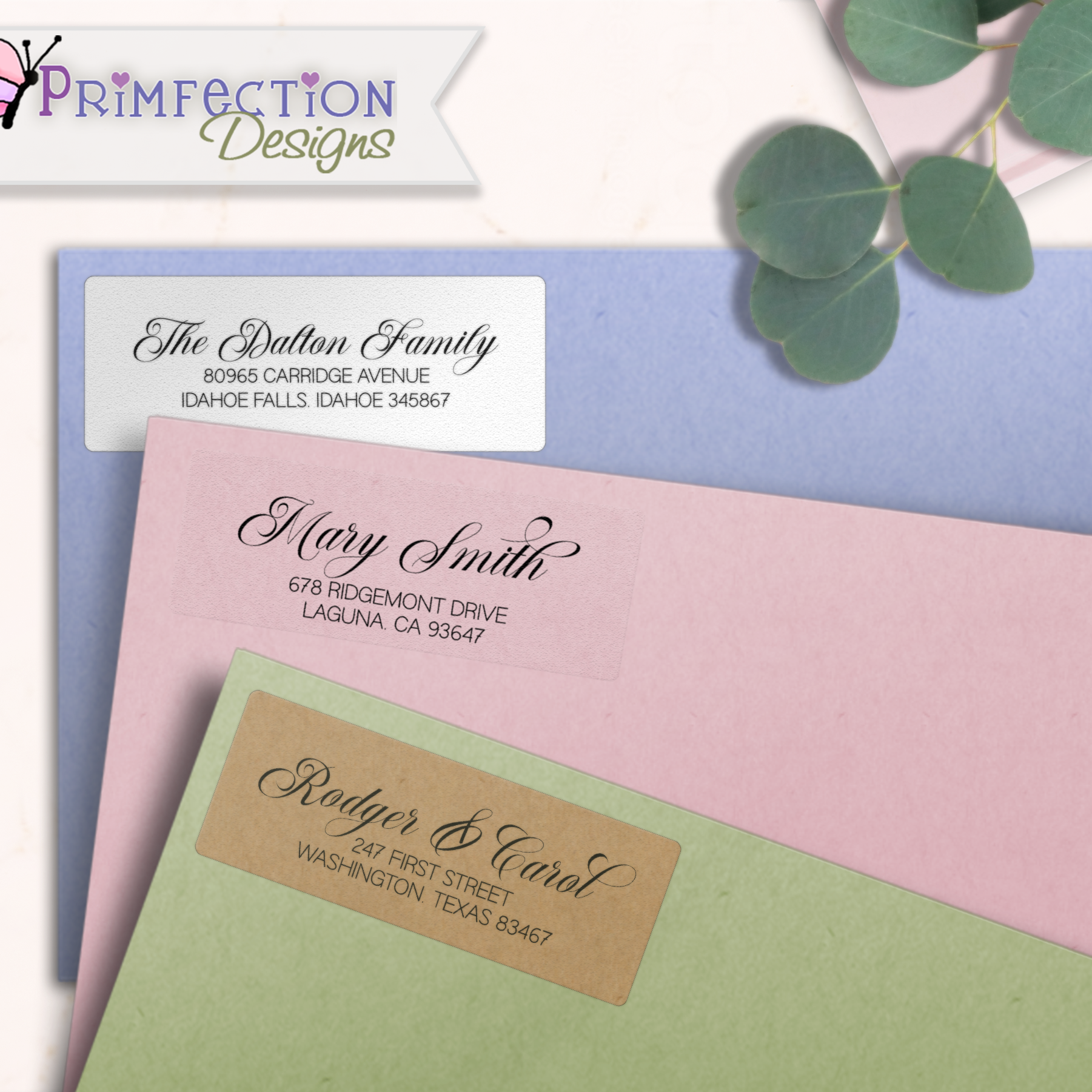 Romantic Calligraphy Return Address Labels on Evelopes