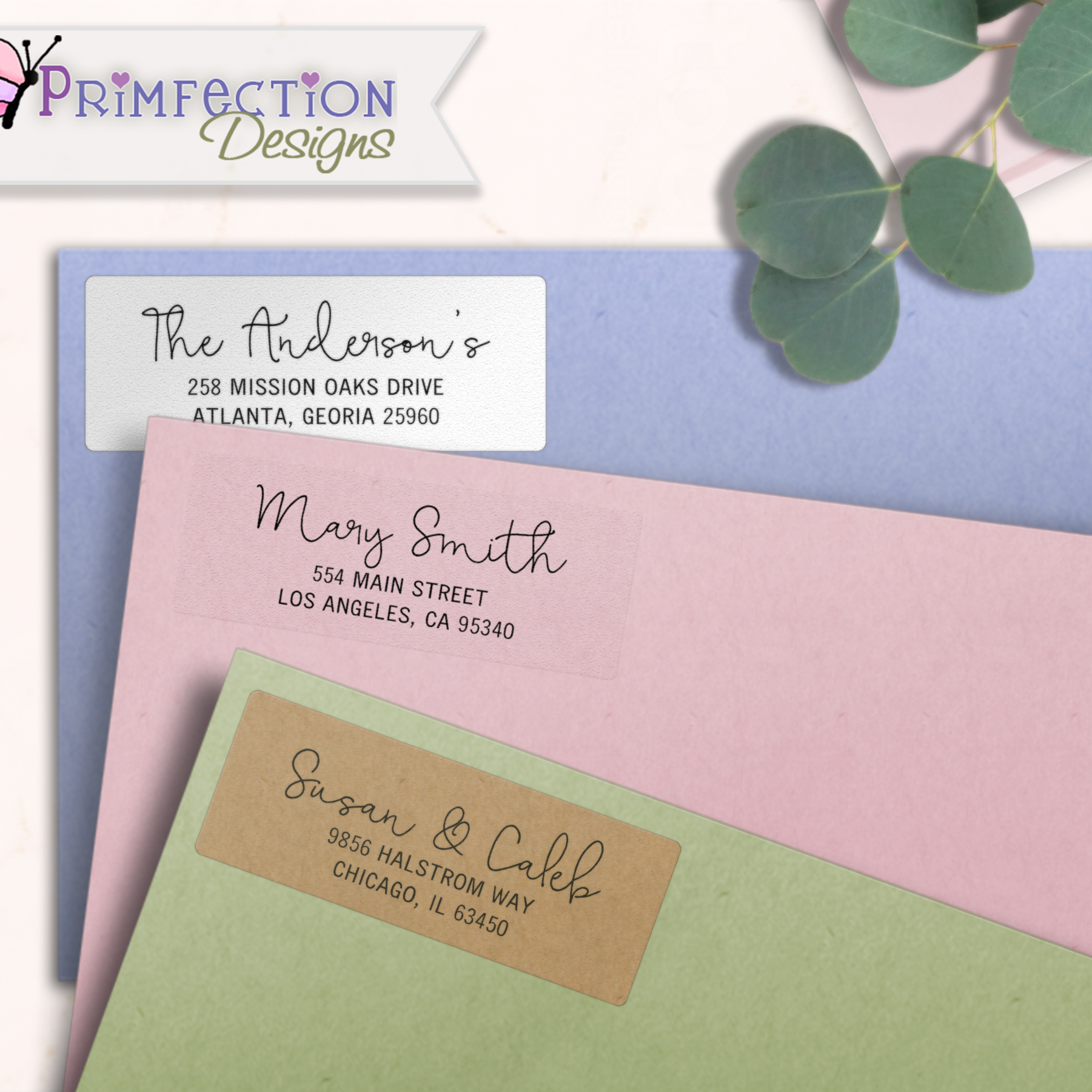 Fancy Monoline Script Return Address Labels on Evelopes