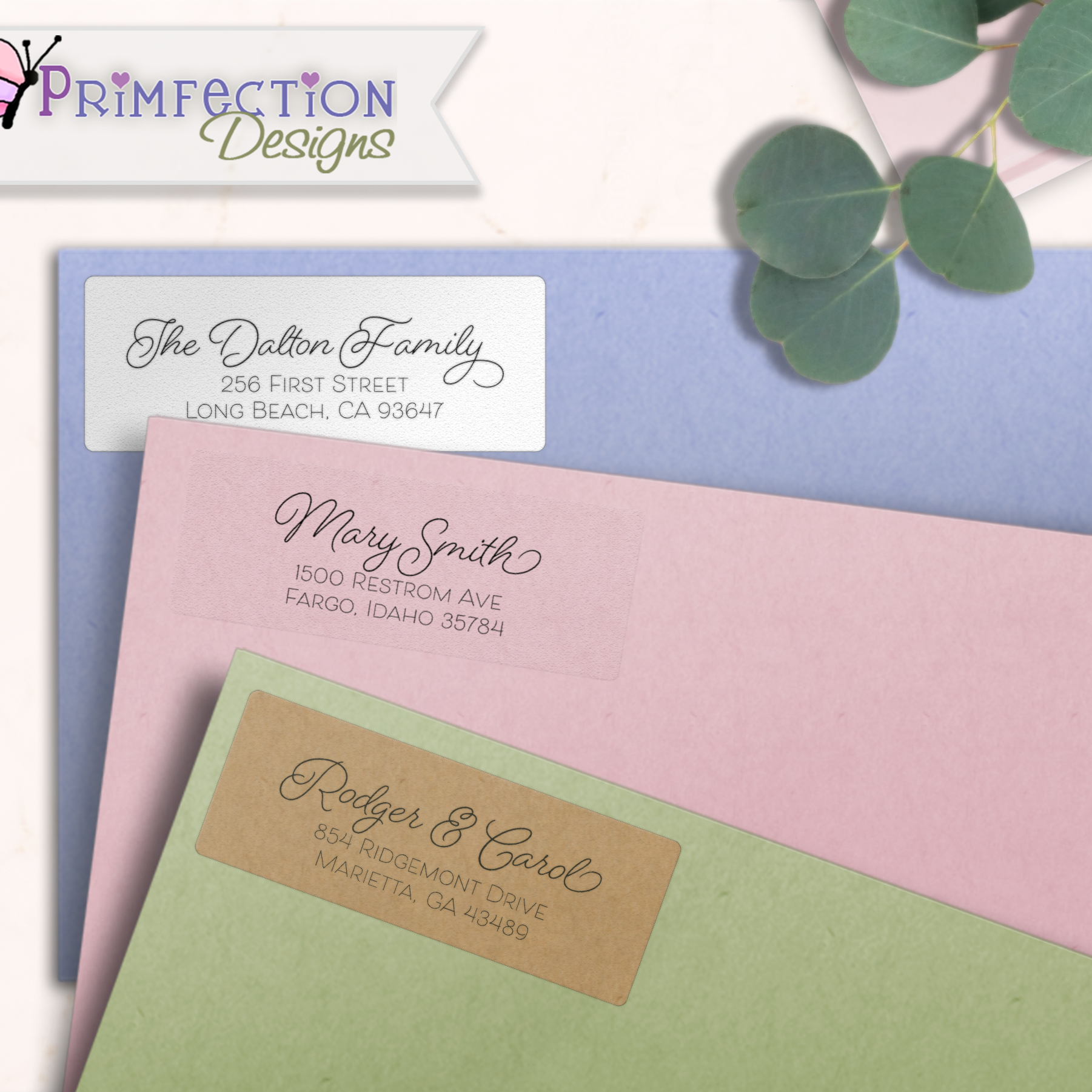 Romantic Monoline Script Return Address Labels on Evelopes