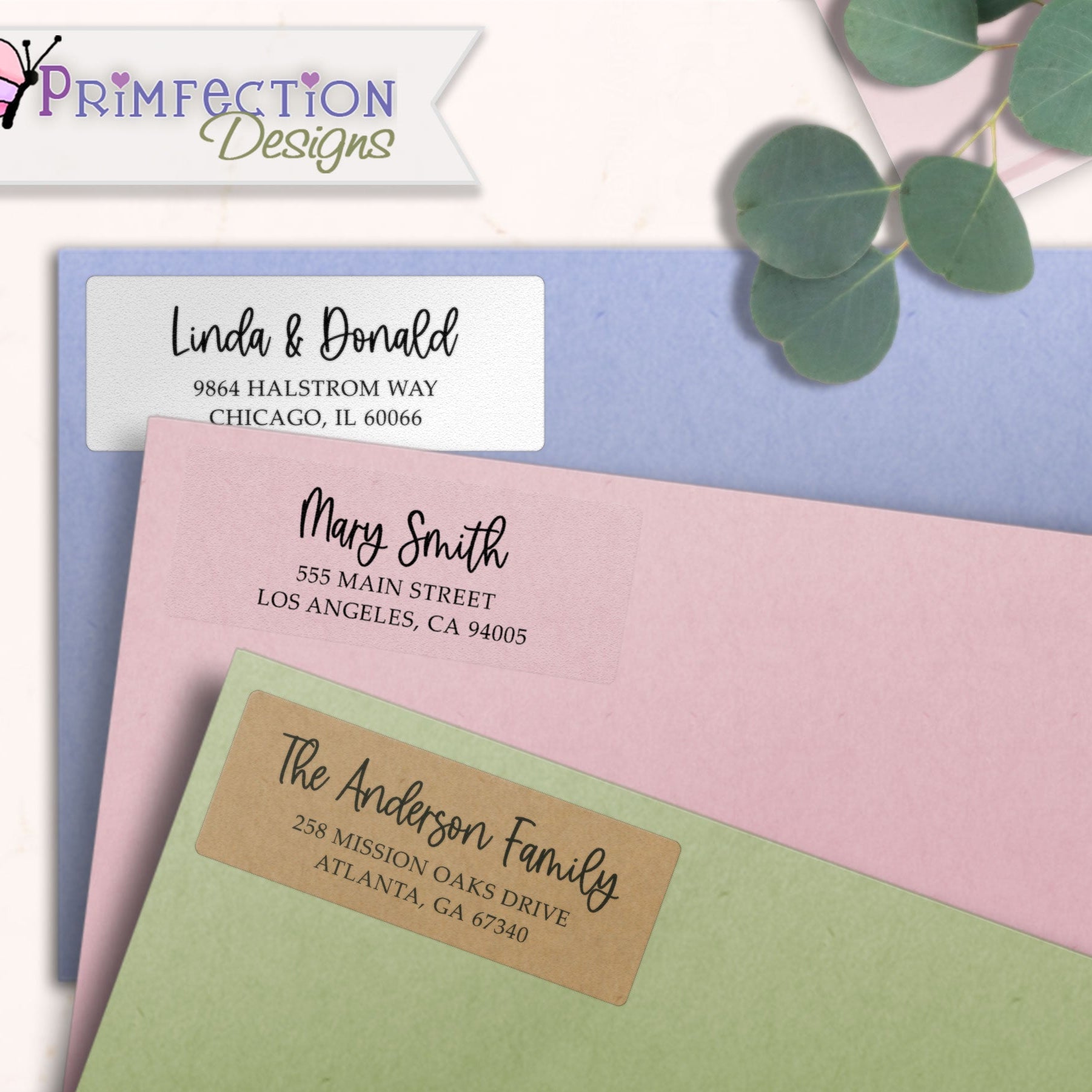 Bouncy Handwriting Script Return Address Labels on Evelopes