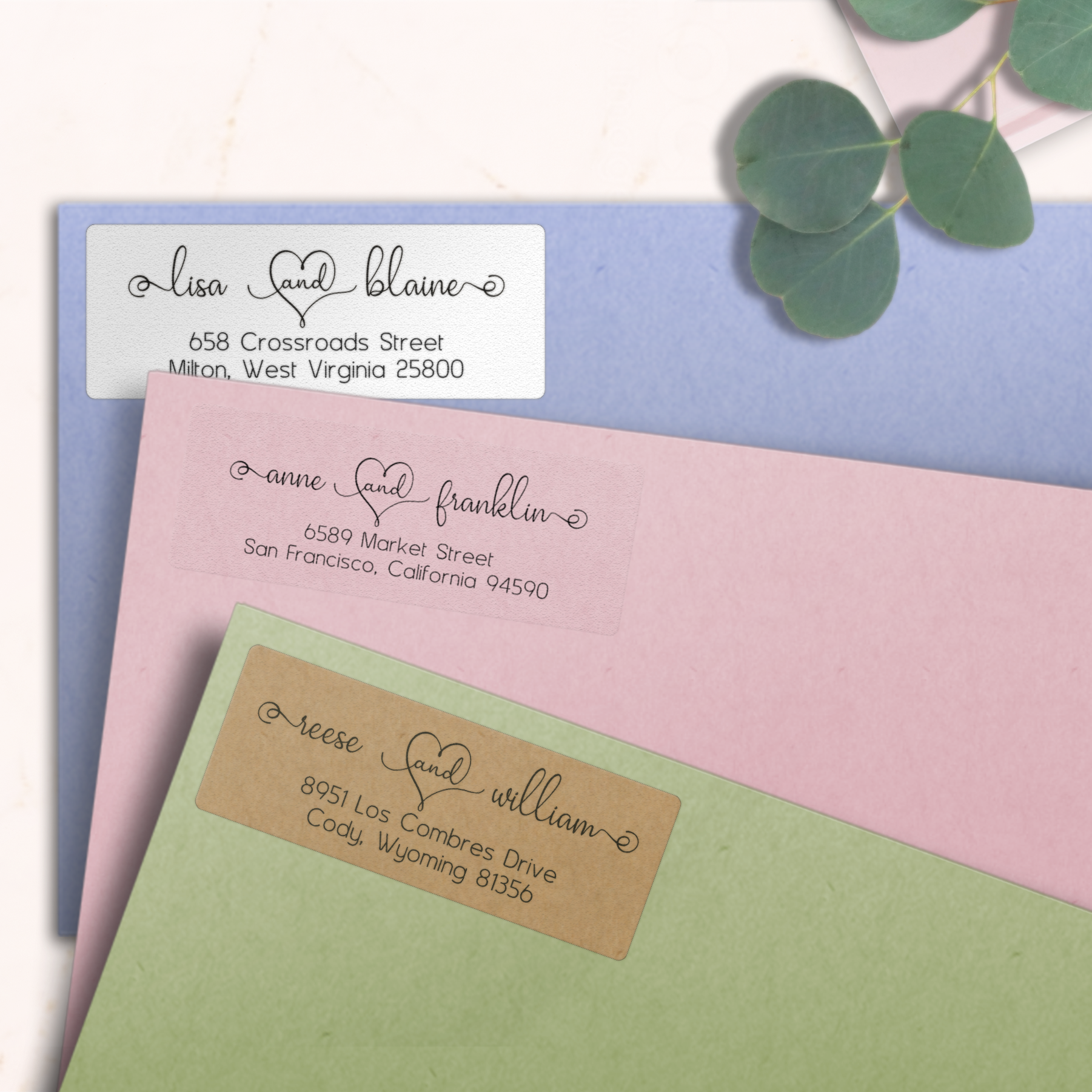 Charming Couple Return Address Labels on Evelopes