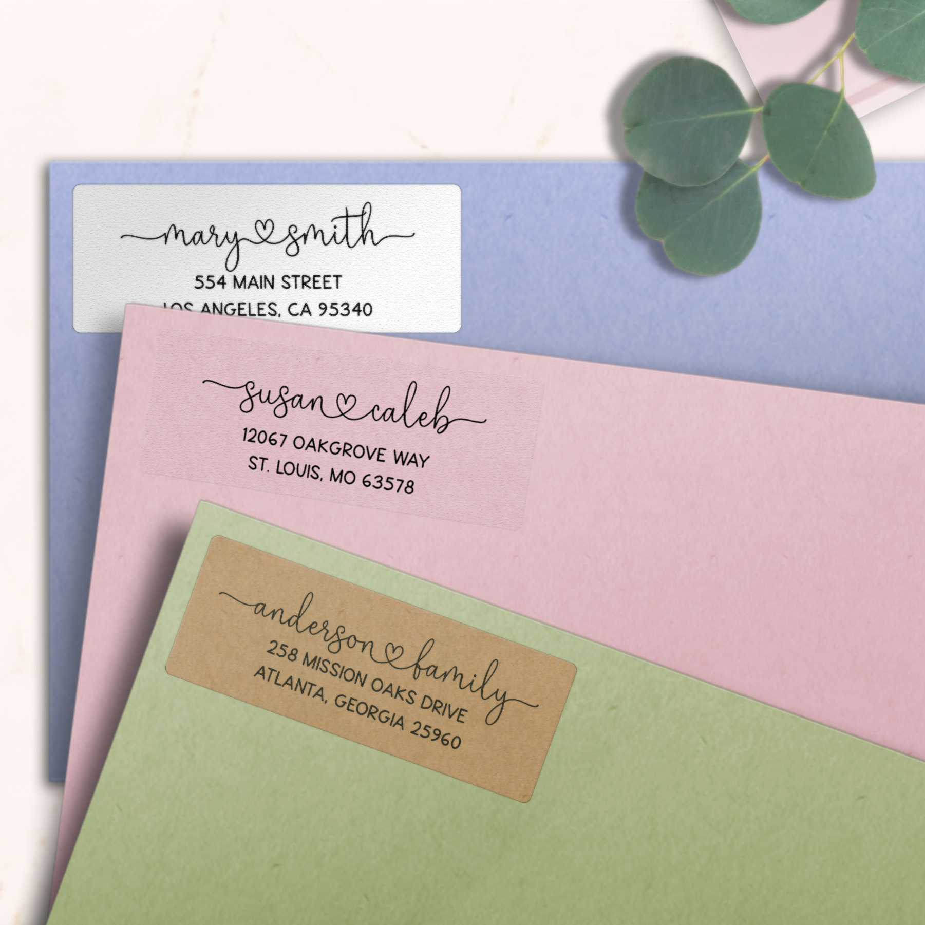 Flowing Script With Heart Accent Return Address Labels on Evelopes