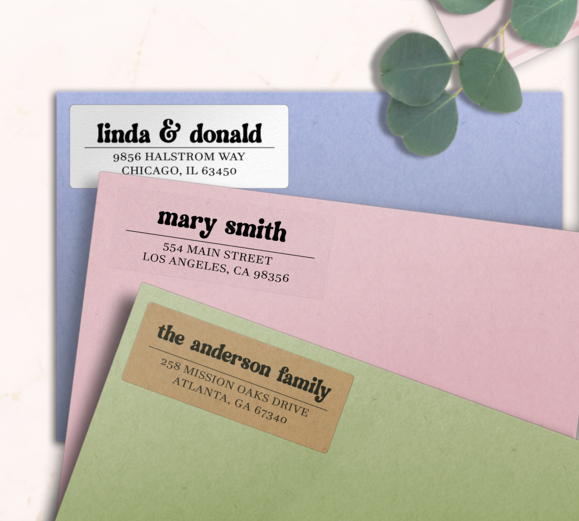 Chunky Retro Return Address Labels on Evelopes