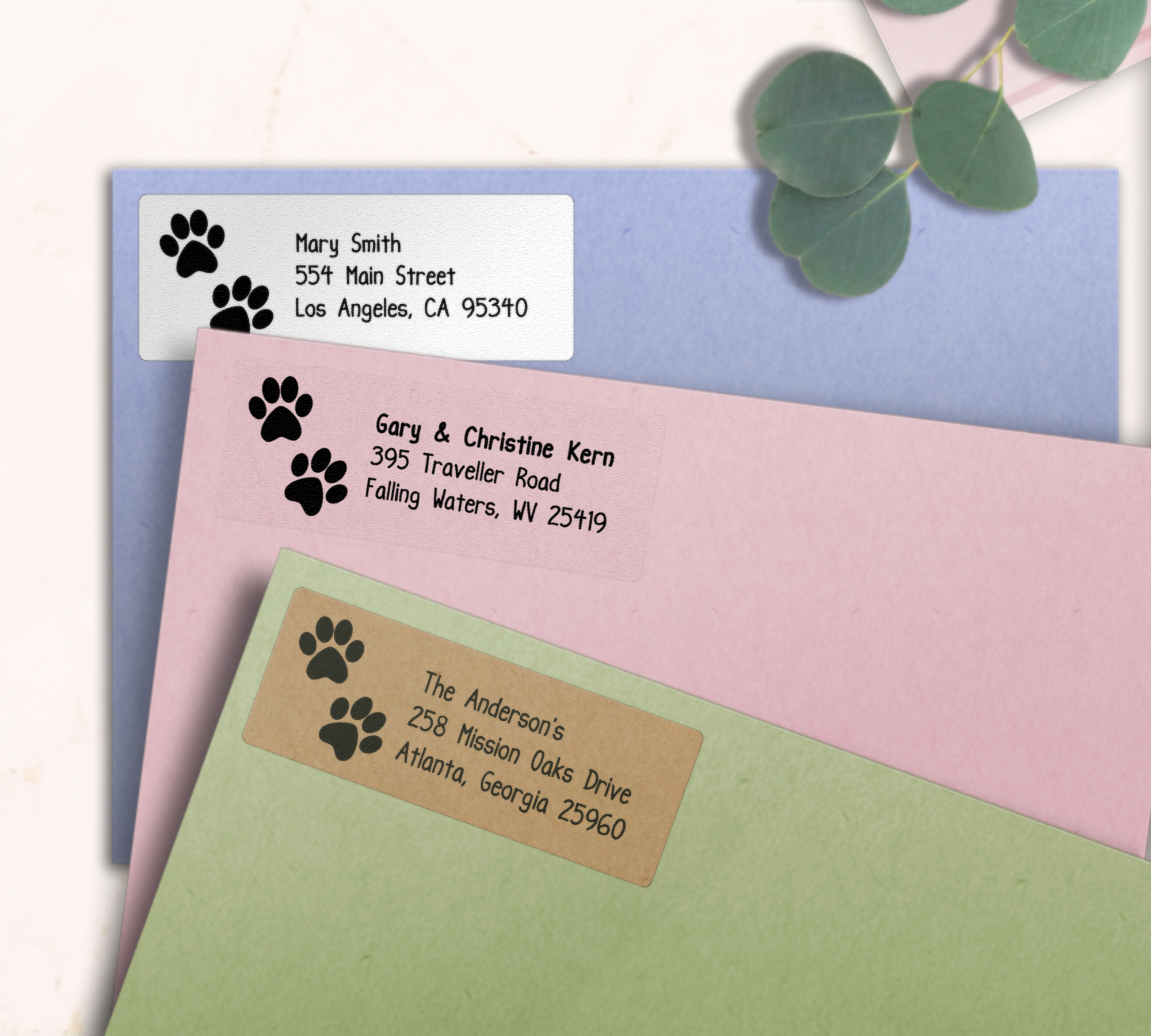 Double Paw Print Return Address Labels on Evelopes