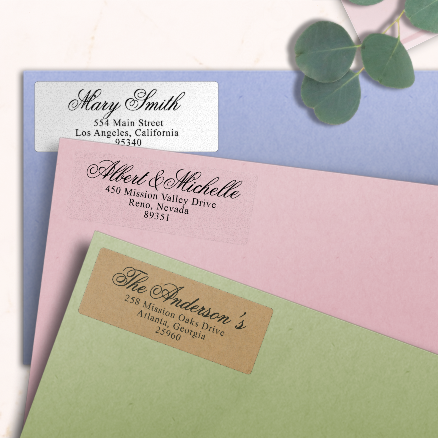 Luxurious Script Return Address Labels on Evelopes