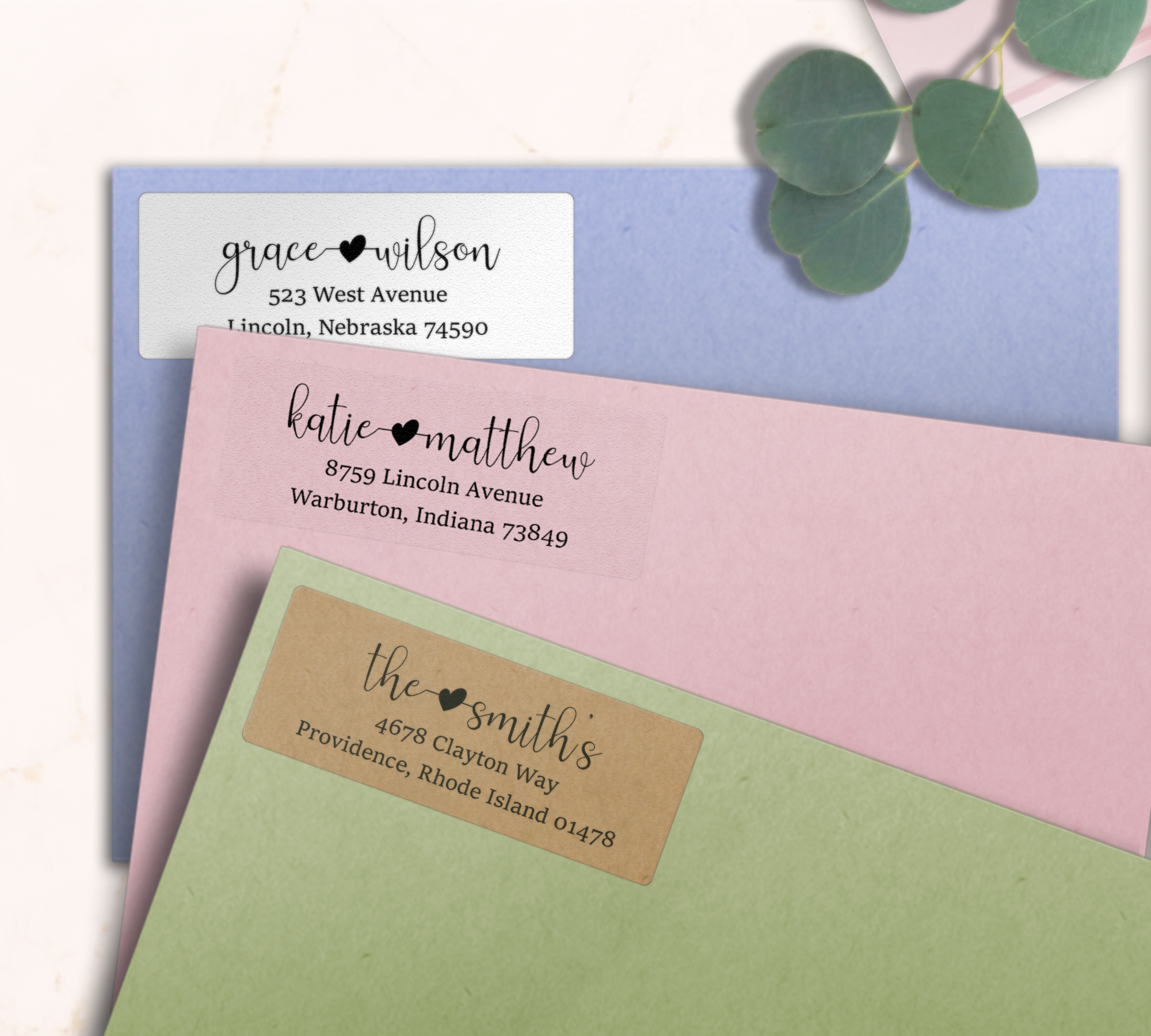 Modern Script With Heart Accent Return Address Labels on Evelopes