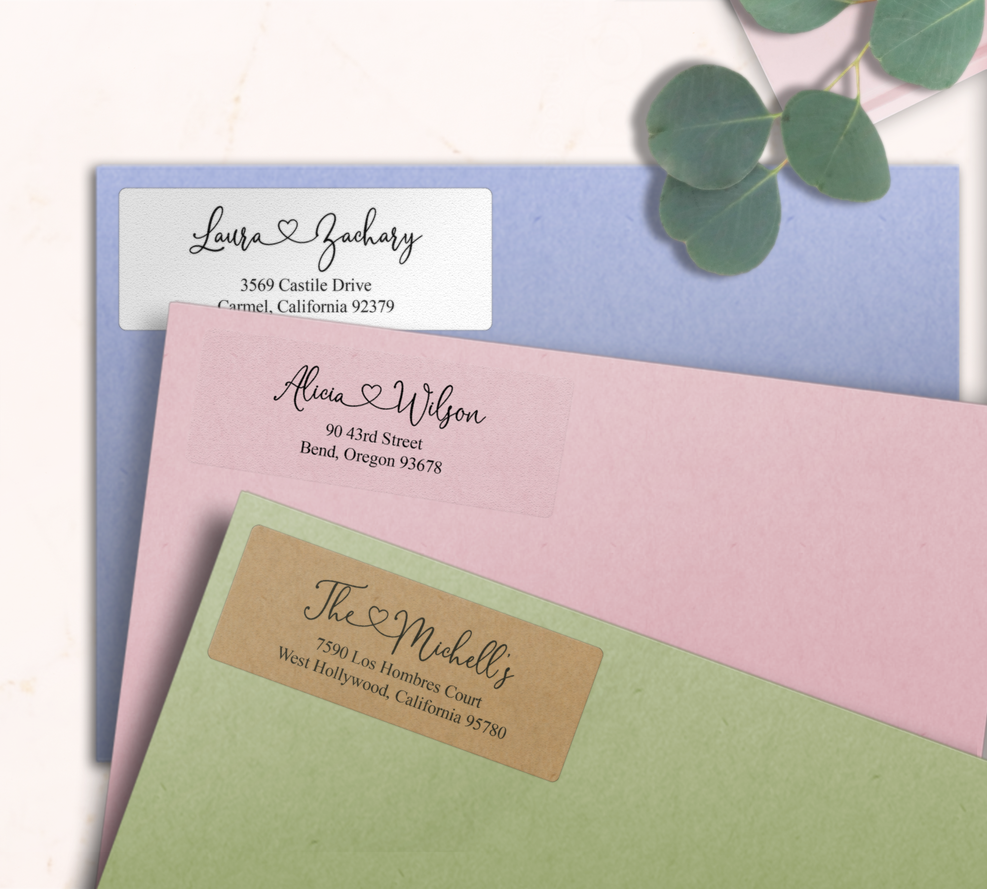 Graceful Heart Script Return Address Labels on Evelopes