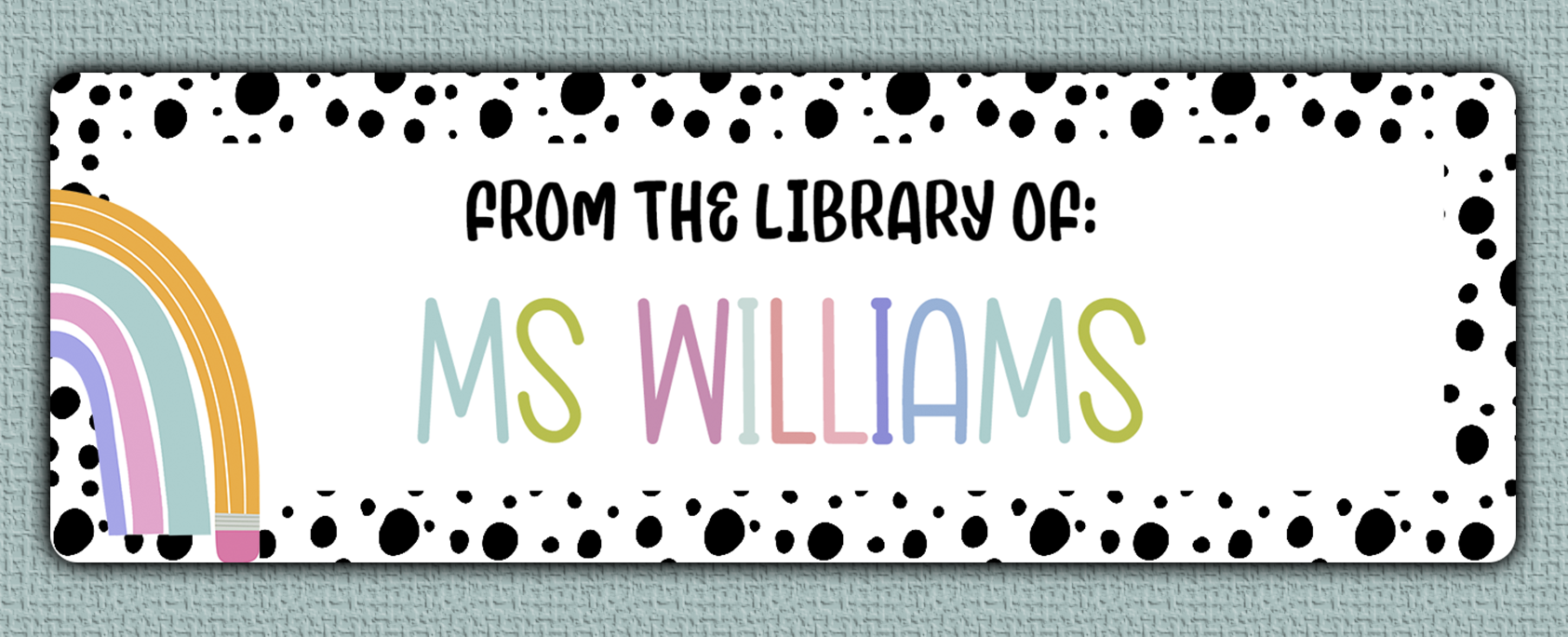 Rainbow Spotted Border Name Stickers - from the library of option