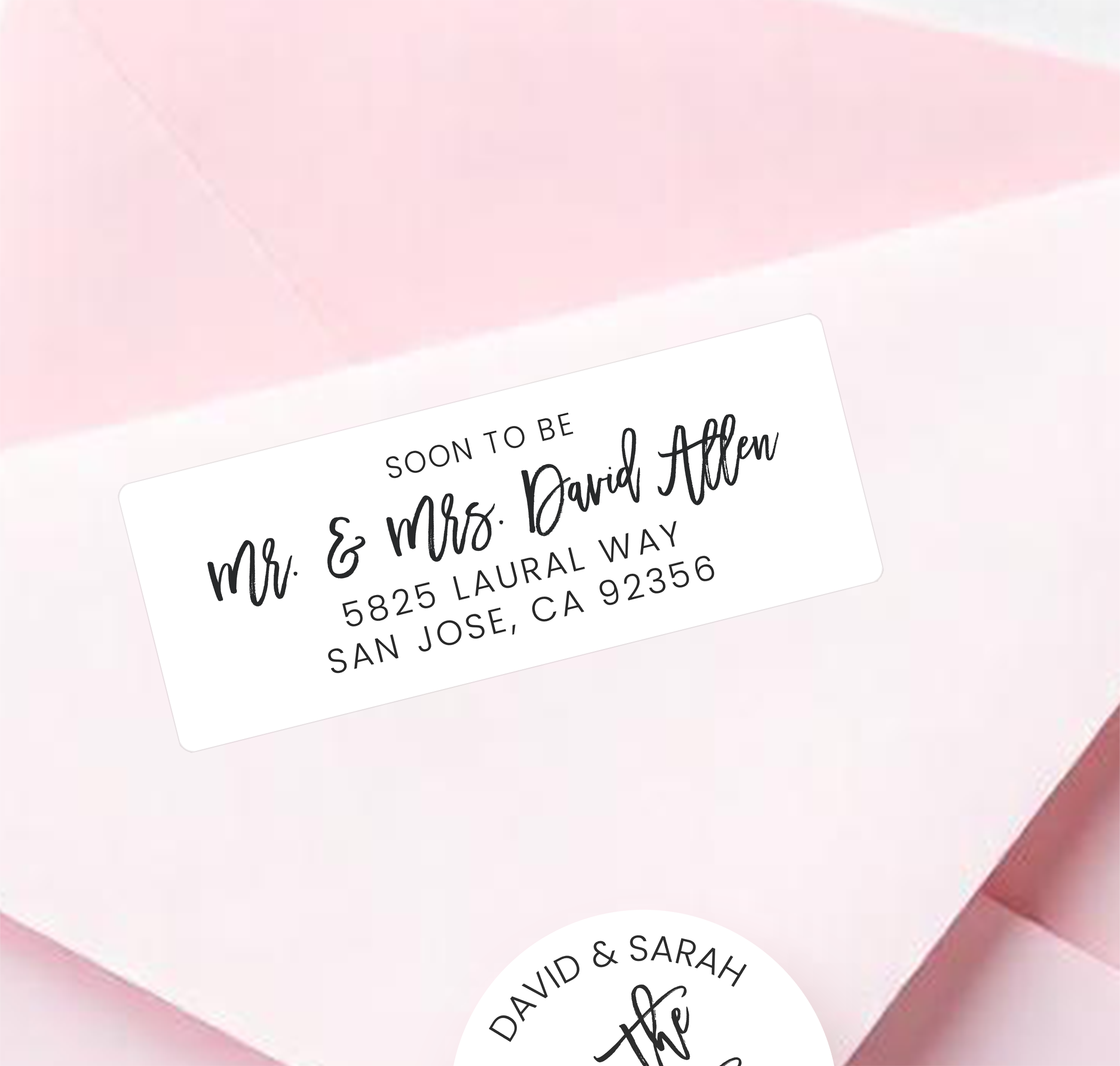 Modern Script Save The Date Return Address Labels on Evelopes