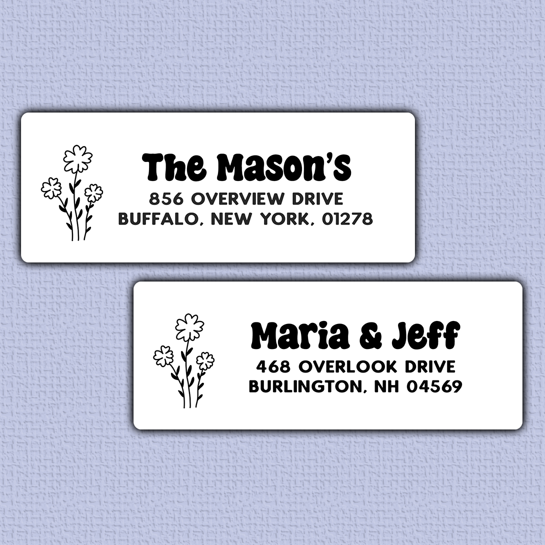 Simple Line Art Flower Return Address Labels