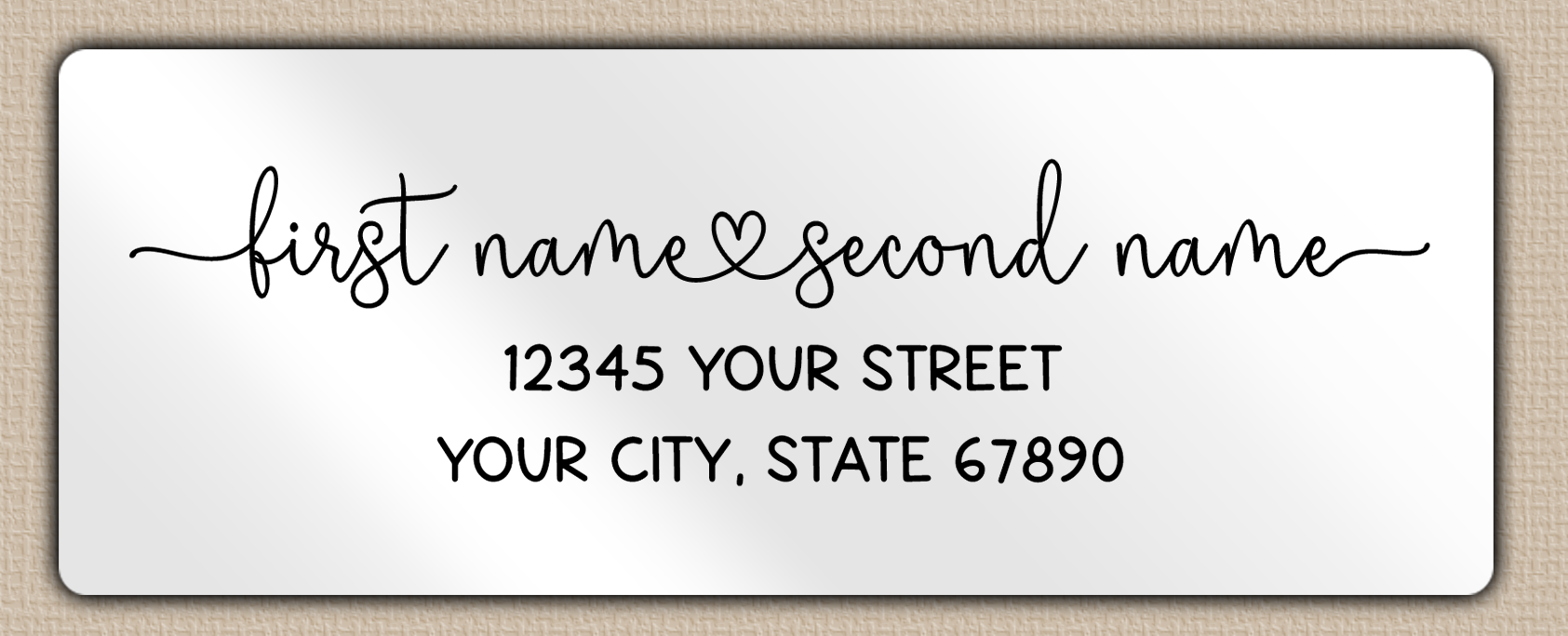 White Glossy Flowing Script With Heart Accent Return Address Labels
