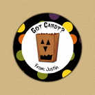 Treat Bag Halloween Round Halloween Round Stickers - jack-o-lantern treat bag surrounded by colorful dotted black border