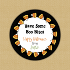 Candy Corn Border Halloween Round Halloween Round Stickers -round white sticker with colorful text surrounded by candy corn border in black
