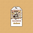 Halloween-themed decorative tag with cowboy design on a beige background