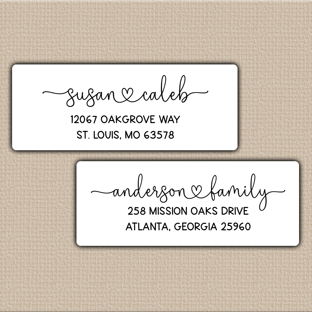 Flowing Script With Heart Accent Return Address Labels