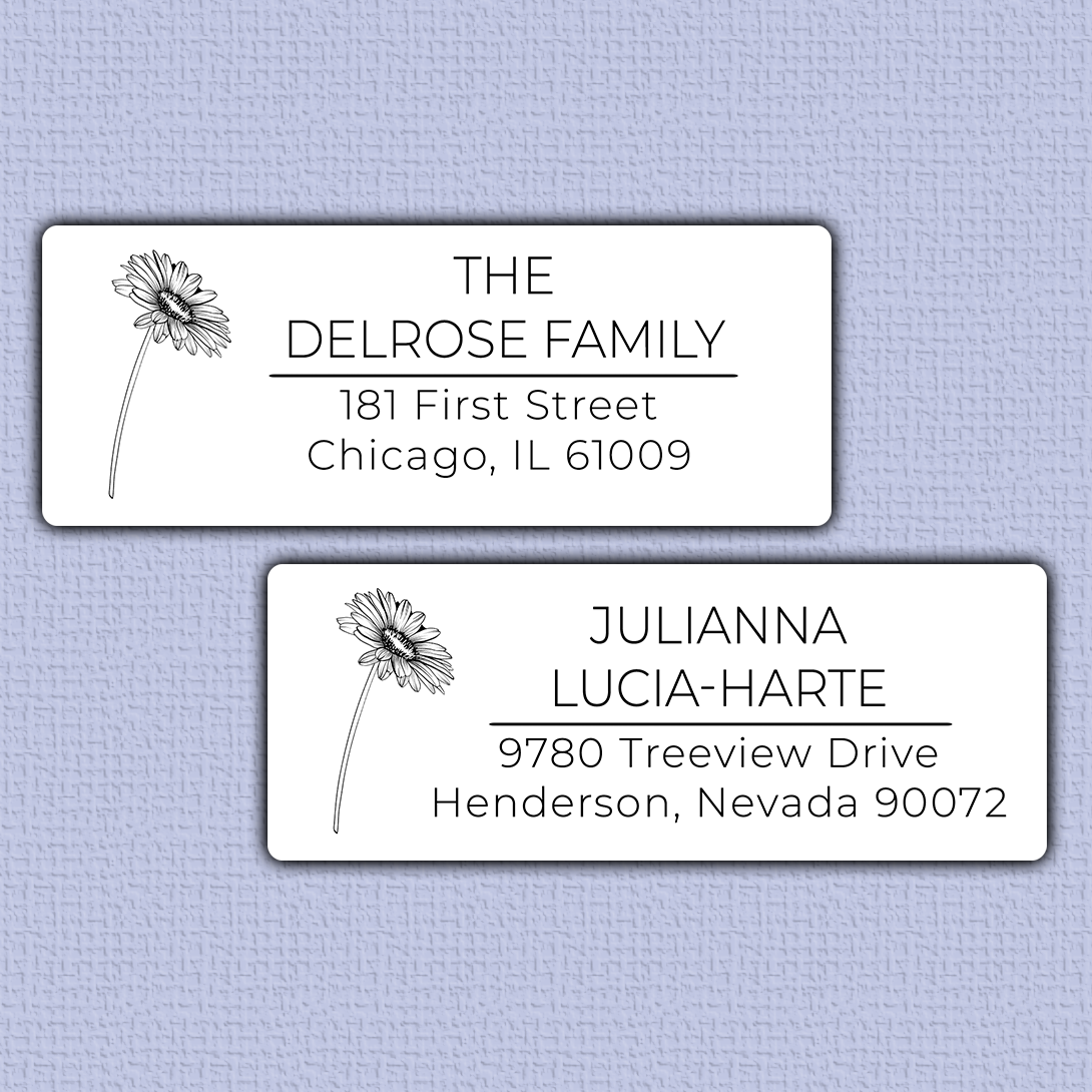Return Address Labels Address One Line Personalize Gerber Daisy Line Art Return Address Labels | Primfection ...