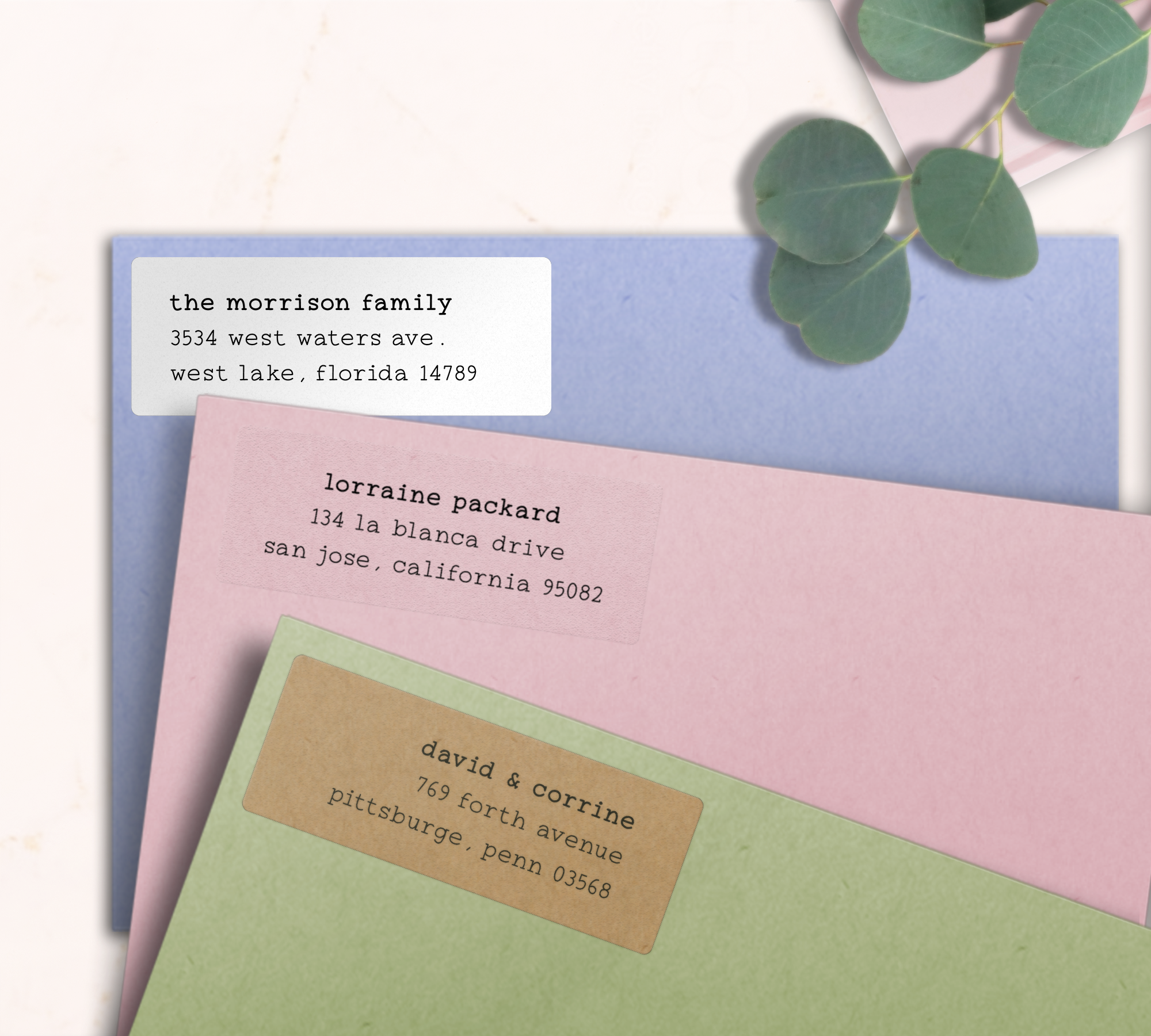 Minimalist Typewriter Return Address Labels on Evelopes