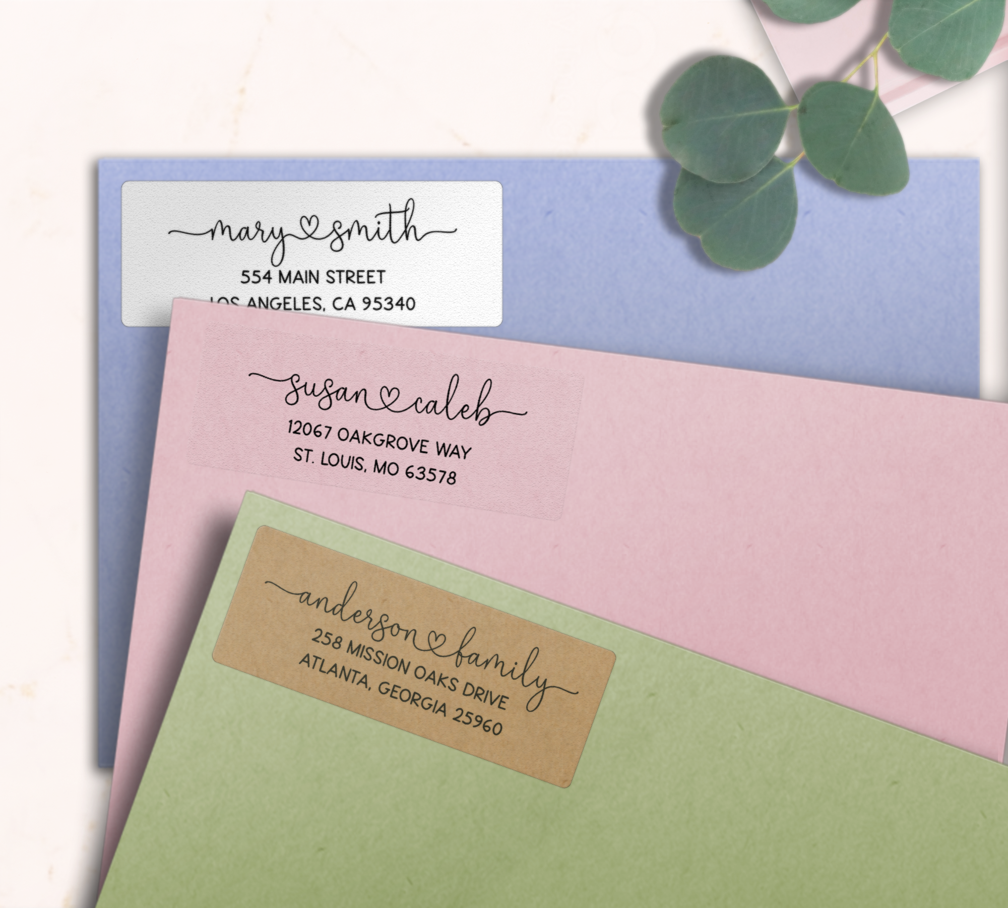 Flowing Script With Heart Accent Return Address Labels on Evelopes