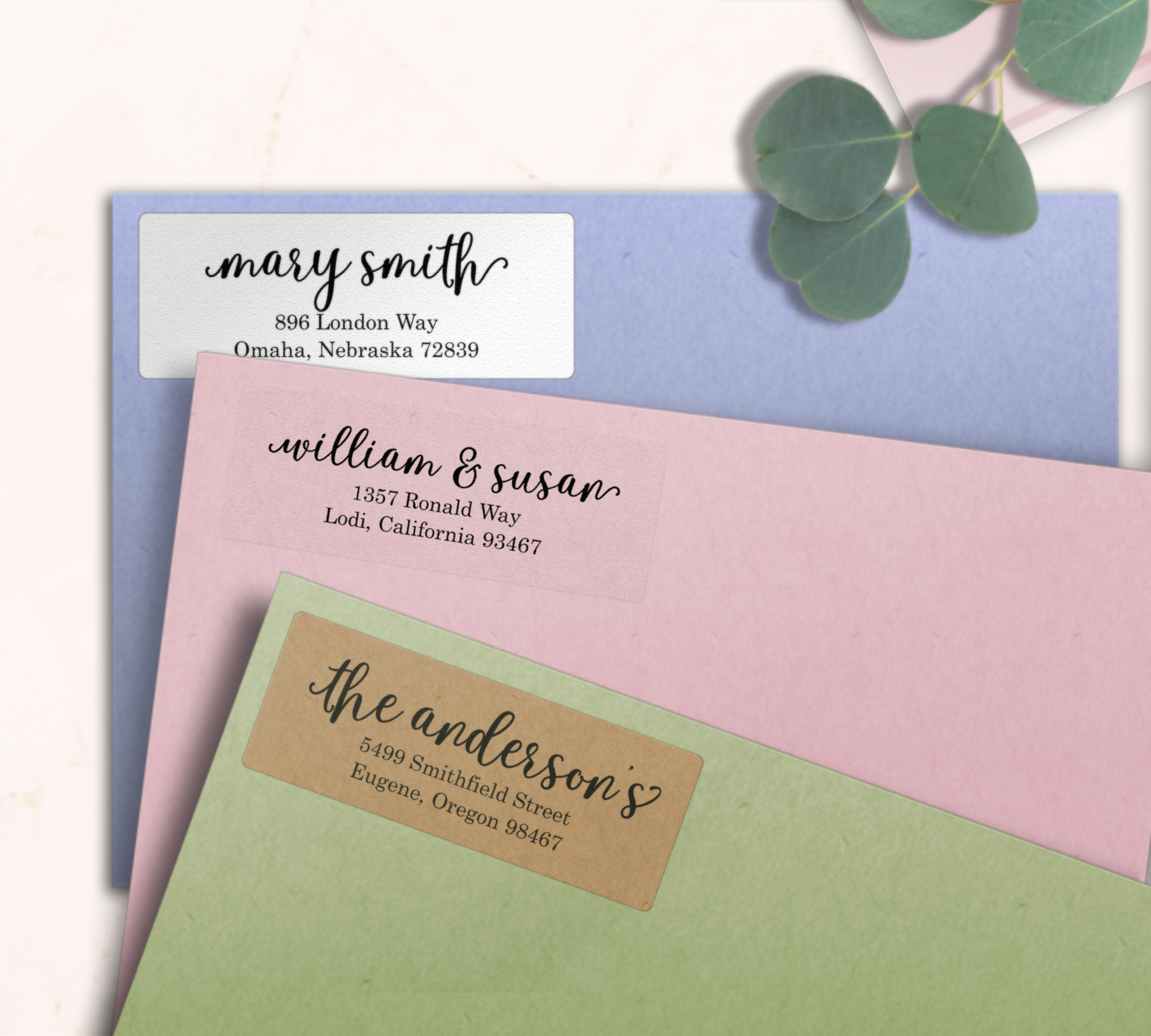 Flowing Elegant Return Address Labels on Evelopes