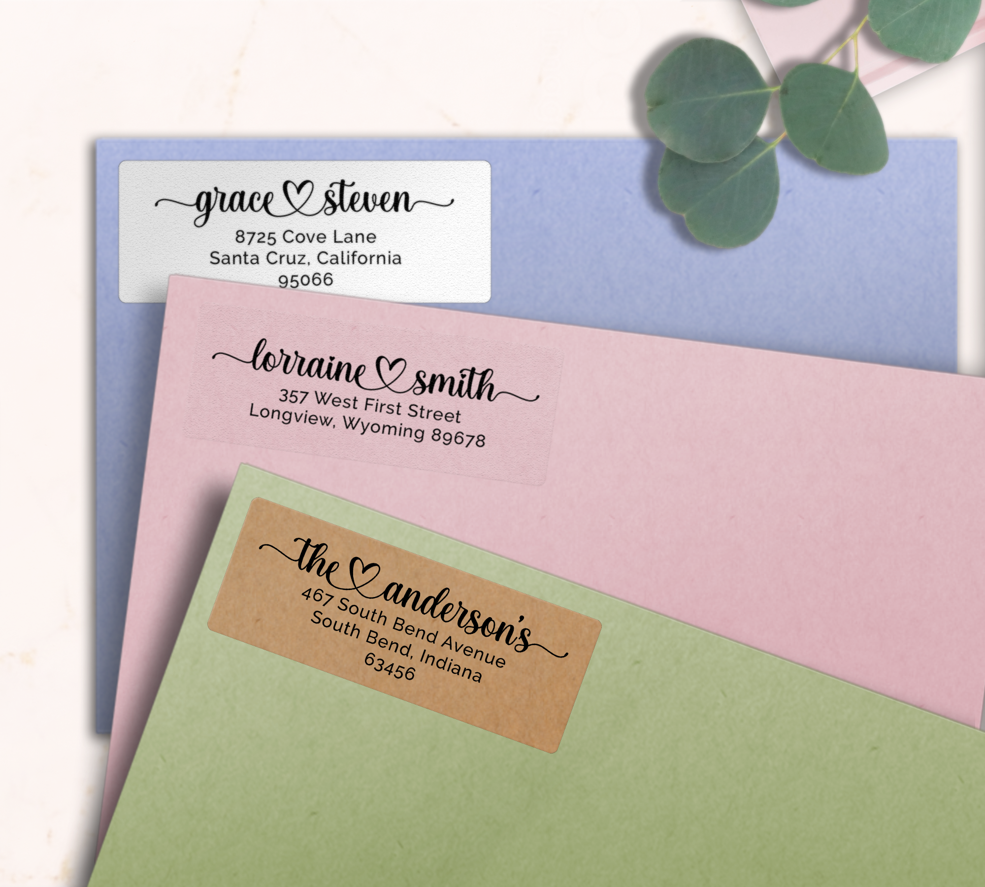 Elegant Flourish Heart Return Address Labels on Evelopes