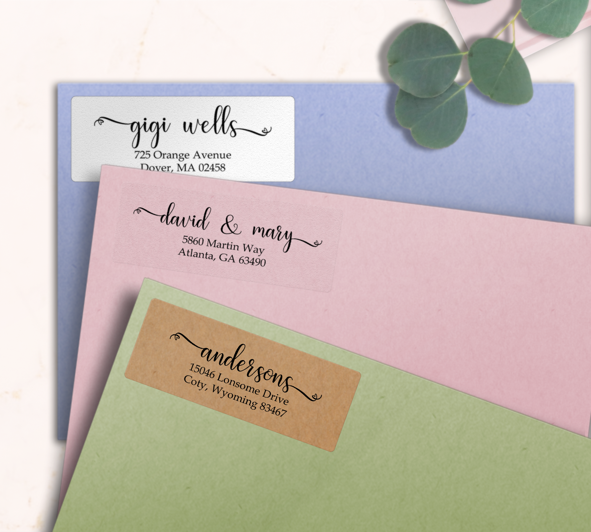 Heart Flourish Return Address Labels on Evelopes