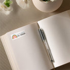 Colorful Boho Rainbow name sticker on book
