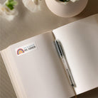 Colorful Boho Rainbow name sticker on book