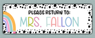 Rainbow Spotted Border Name Stickers - plese return to option