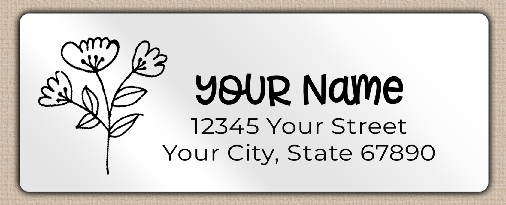 White Glossy Rustic Line Art Flowers Return Address Labels