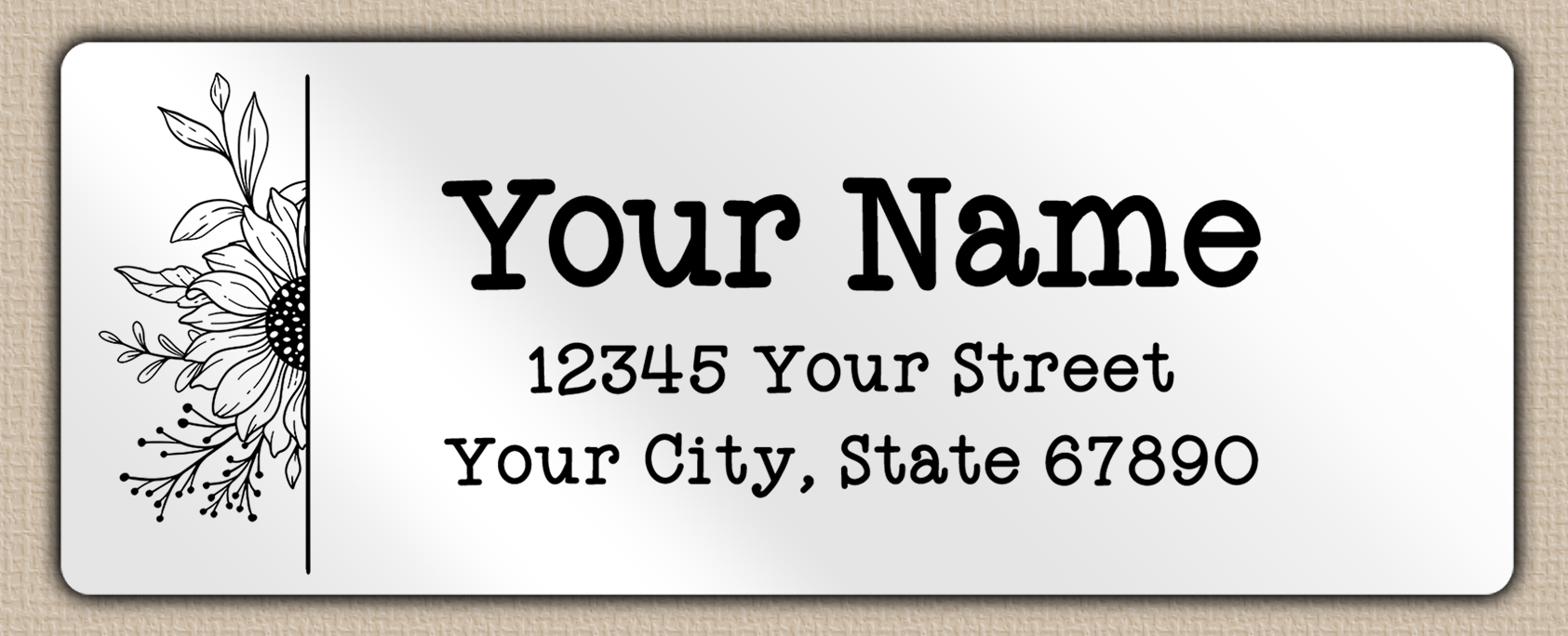 White Glossy Sunflower Line Art Return Address Labels